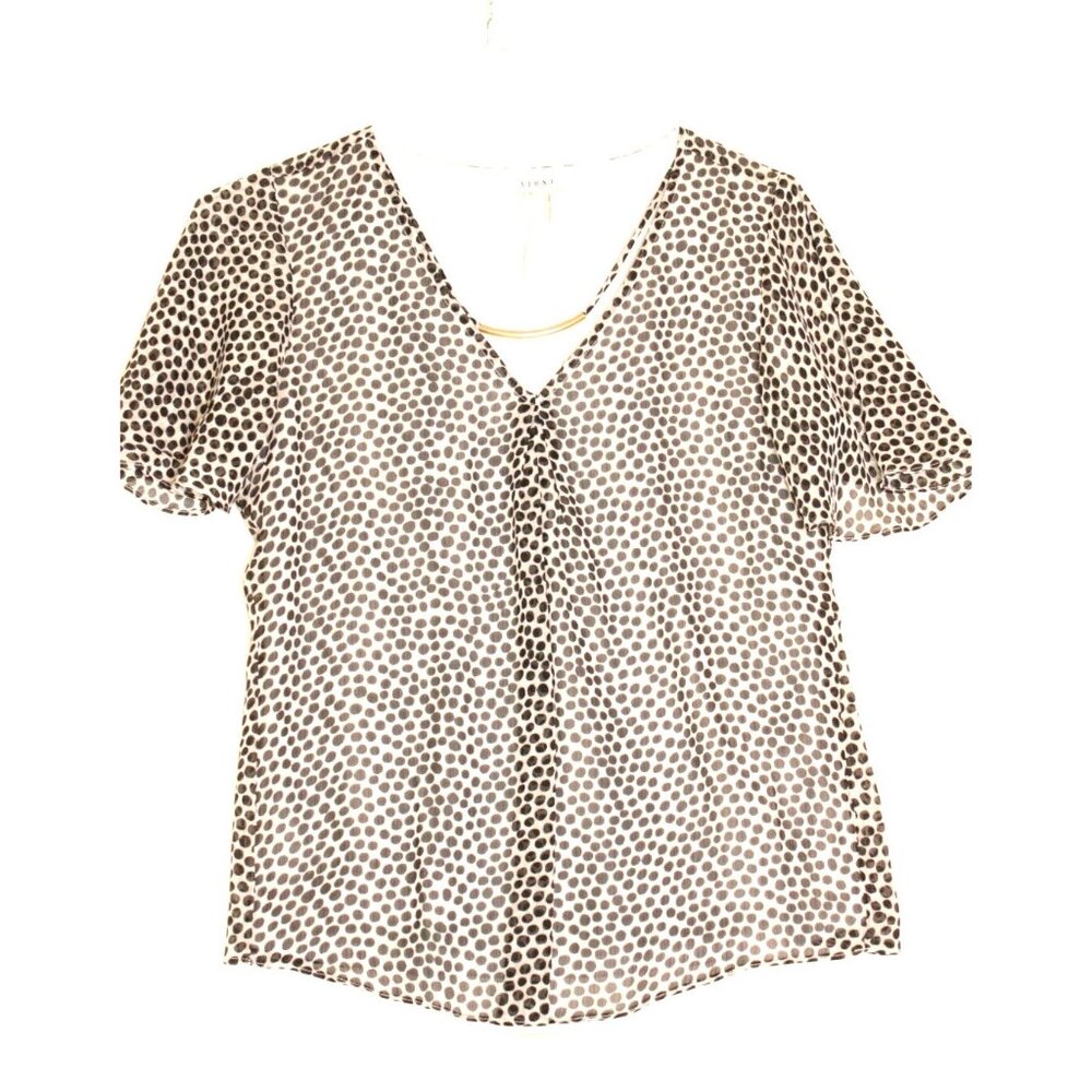 SIONI White/Black Dot Silky Ruffle Sleeve Womens Blouse Top NWT -Size S